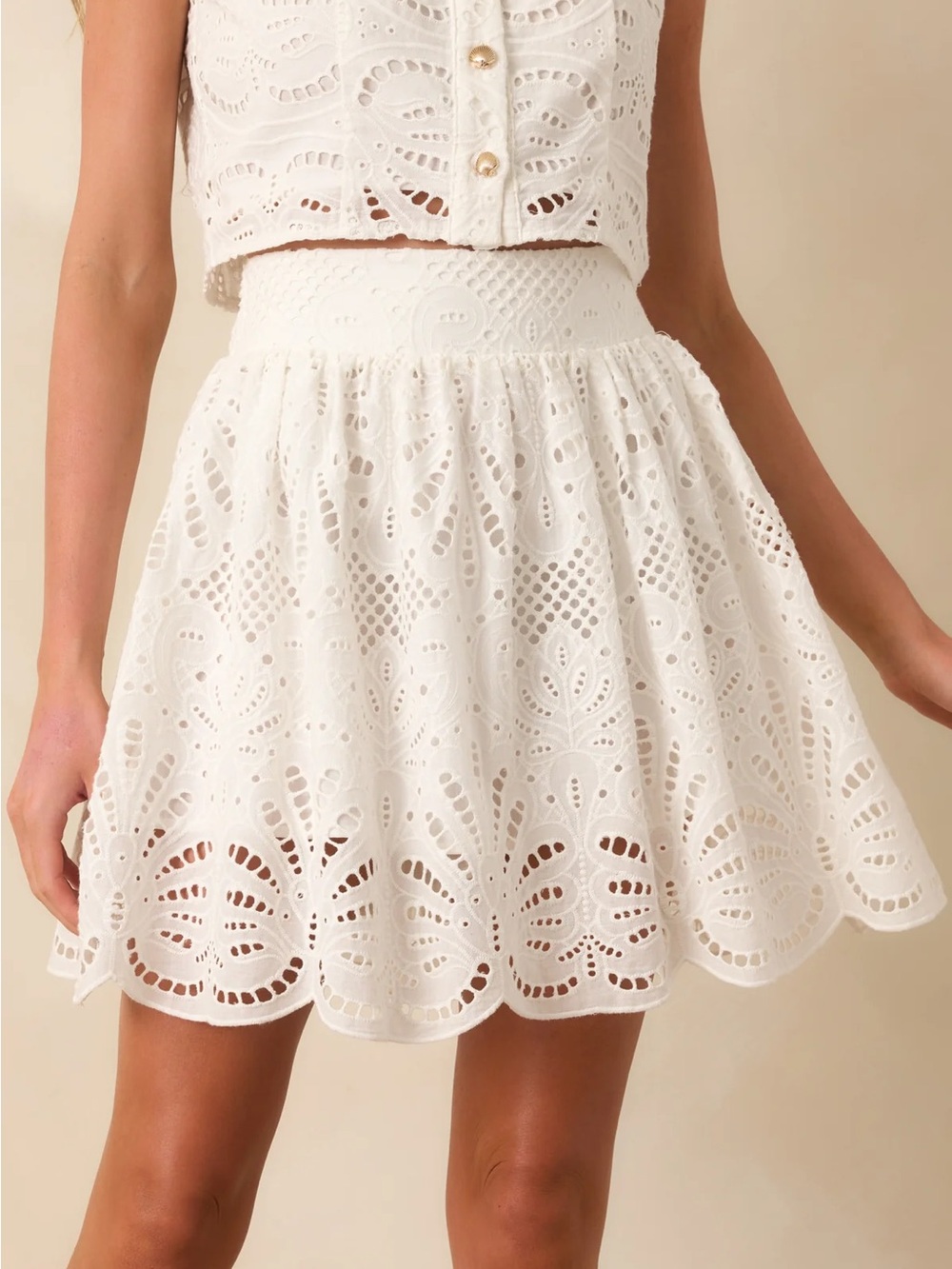 Paradisa Iona White Palm Lace Cotton Mini Skirt